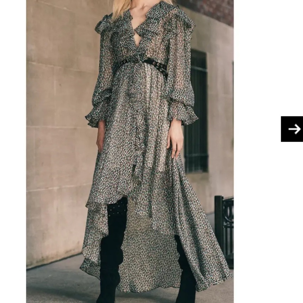 NWT Philosophy Di Lorenzo Serafini Leopard‎ Maxi Dress Ruffle Long Sleeve 10 NEW